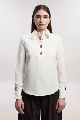 Chemise tissée Techno Cotton avec fermoirs dorés | Taille 8 - KarenMillen - Modalova