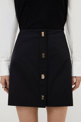 Jupe tissée en coton techno avec fermoir doré | Taille 16 - KarenMillen - Modalova