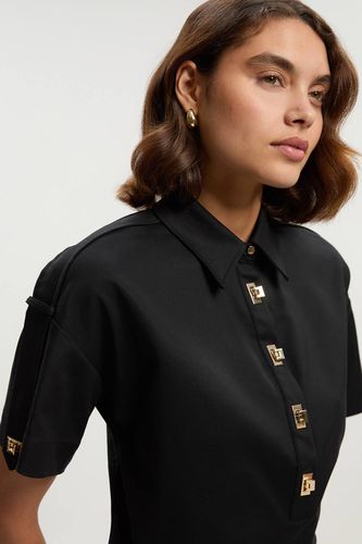 Chemise Techno en coton tissé à manches courtes avec détails métalliques | Taille 16 - KarenMillen - Modalova