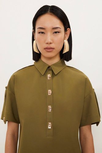 Chemise Techno en coton tissé à manches courtes avec détails métalliques | Taille 6 - KarenMillen - Modalova