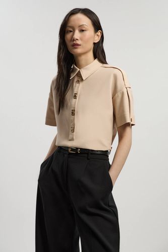 Chemise Techno en coton tissé à manches courtes avec détails métalliques | Taille 16 - KarenMillen - Modalova