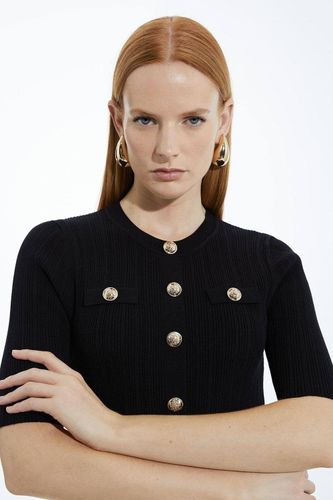 Robe maxi en maille côtelée avec garniture militaire | Taille Medium - KarenMillen - Modalova