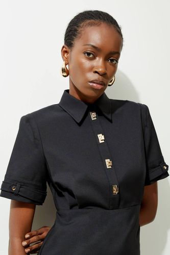 Robe chemise tissée Essential Techno à manches avec ferrures dorées | Taille 6 - KarenMillen - Modalova