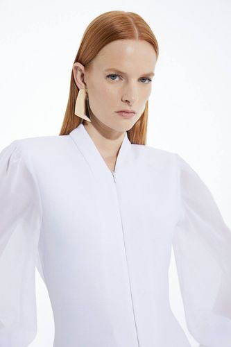 Robe en maille sculptante avec zip et manches en chiffon | Taille XS - KarenMillen - Modalova