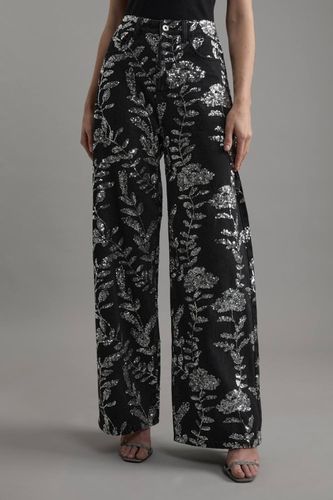 Pantalon large en denim à sequins floraux intégral | Taille 16 - KarenMillen - Modalova