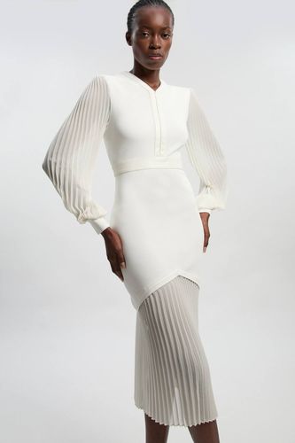 Robe plissée à manches tissées avec synthétique | Taille Medium - KarenMillen - Modalova