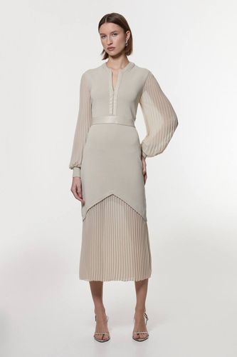 Robe plissée à manches tissées avec synthétique | Taille XS - KarenMillen - Modalova