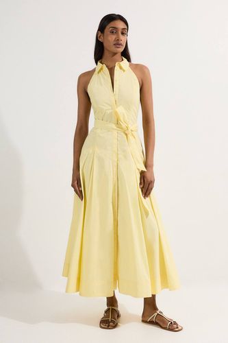 Robe Chemise Midi en Coton à Col et Encolure Halter avec Détail de Taille Basse | Taille 16 - KarenMillen - Modalova