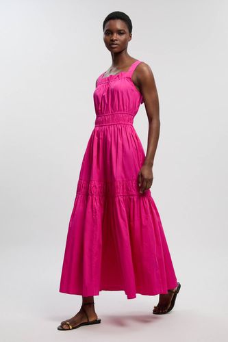 Robe Longue Étagée En Coton Froncé À Bretelles | Taille 14 - KarenMillen - Modalova