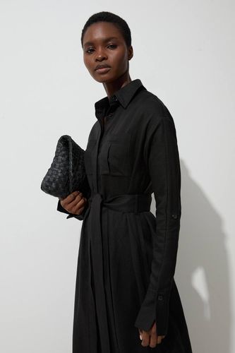 Robe chemise ceinturée en lin et viscose tissé | Taille 14 - KarenMillen - Modalova