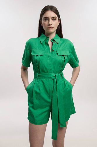 Combi-short Ceinturée en Lin Viscose Tissé | Taille 14 - KarenMillen - Modalova