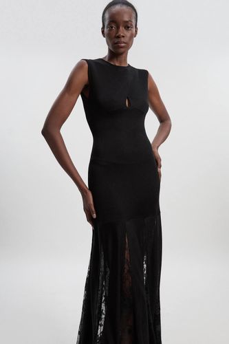 Robe Maxi Tricotée en Mélange de Viscose Moulante Transparente avec Détails en Dentelle | Taille Medium - KarenMillen - Modalova