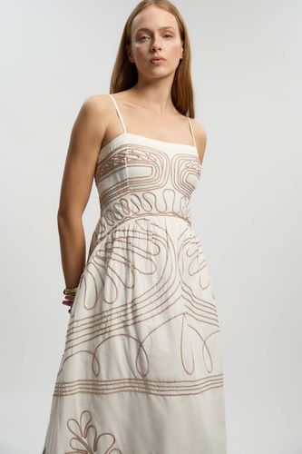 Robe Midi Tissée À Bretelles Avec Broderie Cornelli En Coton Lin Petite | Taille 12 - KarenMillen - Modalova