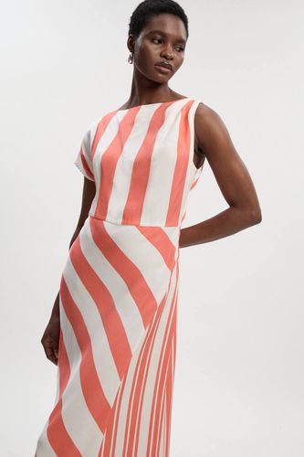 Robe Midi Tissée Asymétrique à Rayures en Mélange Viscose Lin | Taille 16 - KarenMillen - Modalova