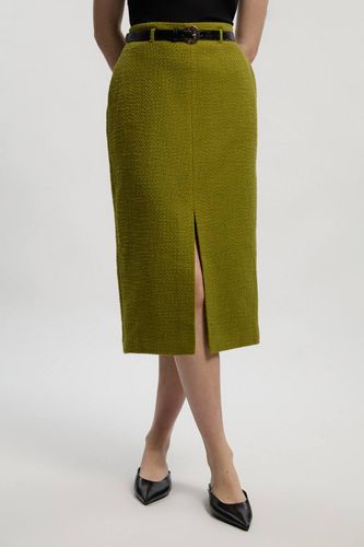 Jupe Crayon Ajustée en Tweed Texturé avec Ceinture | Taille 16 - KarenMillen - Modalova