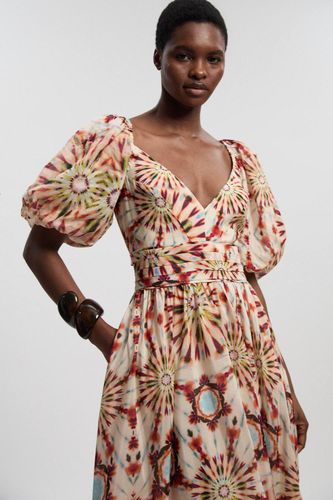 Robe Longue Tissée À Manches Bouffantes En Soie Coton Imprimé Carreaux | Taille 16 - KarenMillen - Modalova
