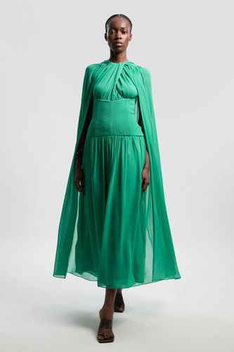 Robe Longue En Georgette Froissée Avec Cape Et Col Licou Torsadé | Taille 16 - KarenMillen - Modalova