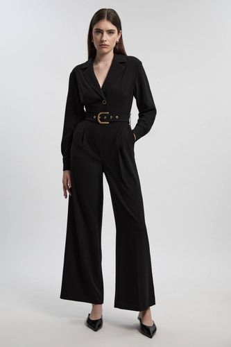 Combinaison Petite en Crêpe Ajustée à Jambes Larges avec Ceinture | Taille 12 - KarenMillen - Modalova