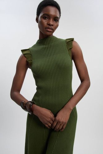 Robe Mi-Longue Tricot à Manches Volantées Pointelle | Taille Medium - KarenMillen - Modalova