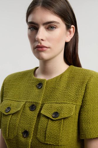 Robe Midi Ajustée en Tweed Texturé à Manches Courtes avec Poches Devant | Taille 14 - KarenMillen - Modalova