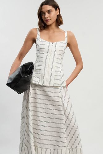 Robe Maxi Tissée À Basque Rayures Audacieuses En Coton Avec Bretelles Petite Taille | Taille 14 - KarenMillen - Modalova
