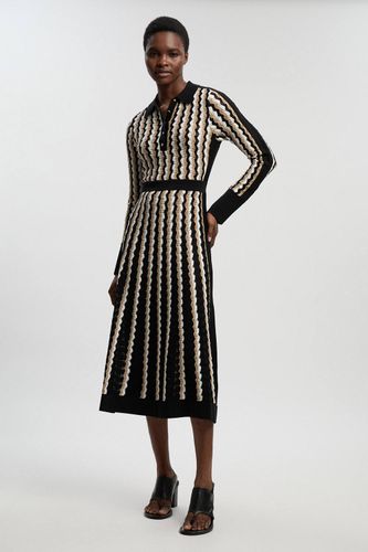 Robe Midi En Maille Pointelle À Col Contrastant | Taille Medium - KarenMillen - Modalova