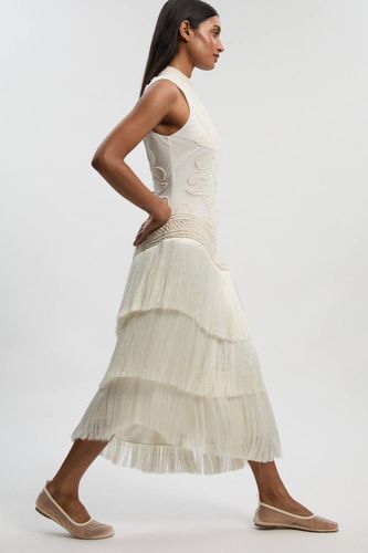 Robe Longue Tissée Asymétrique À Franges Et Perles Avec Encolure Dos-nu | Taille 14 - KarenMillen - Modalova