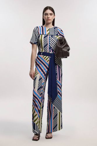 Haut Tissé À Manches Courtes En Sergé À Imprimé Géométrique | Taille 12 - KarenMillen - Modalova
