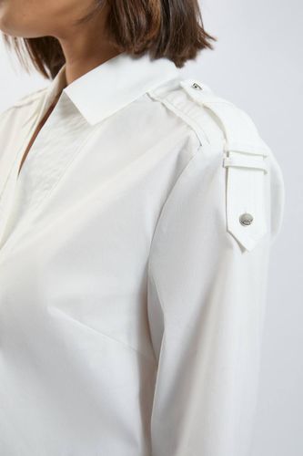 Chemise Tissée en Coton Ample avec Détail de Patte de Boutonnage | Taille 16 - KarenMillen - Modalova