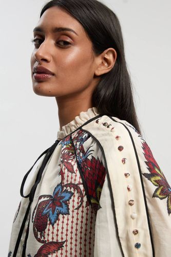 Blouse Tissée en Soie Coton à Imprimé Miroir avec Détails Boutonnés | Taille 10 - KarenMillen - Modalova