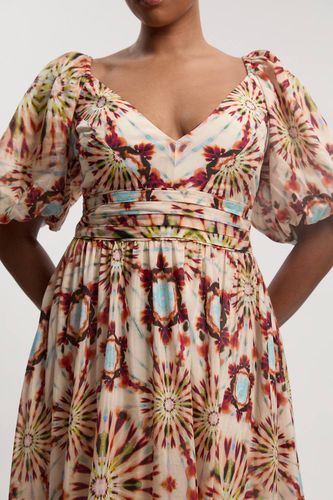 Robe Maxi Tissée Grande Taille À Manches Bouffantes En Soie-coton Imprimé Carreaux | Taille 20 - KarenMillen - Modalova