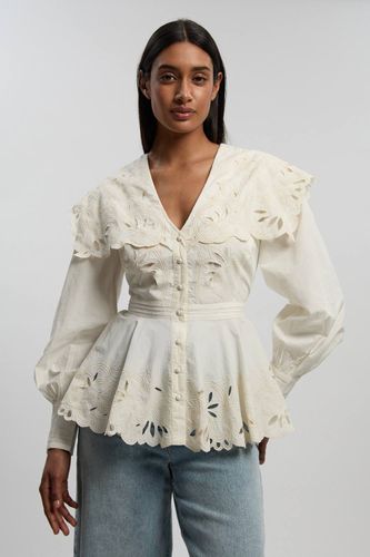 Chemisier Tissé À Détails Col Boutonné Et Broderie Ajourée | Taille 14 - KarenMillen - Modalova