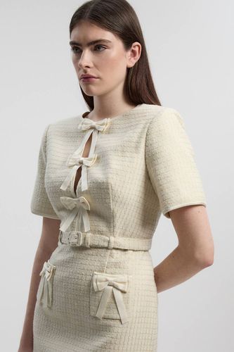 Robe Mini Ajustée en Tweed avec Détail Nœud - Taille Petite | Taille 16 - KarenMillen - Modalova