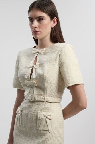 Mini Robe en Tweed Ajustée avec Détail Nœud | Taille 16 - KarenMillen - Modalova