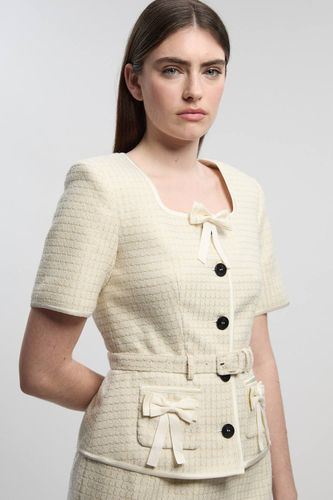 Robe Crayon Mi-Longue en Tweed Ajusté avec Détail Nœud | Taille 14 - KarenMillen - Modalova
