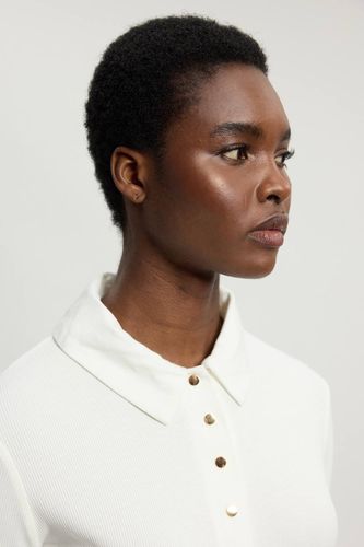 Haut à Boutons Col Chemise en Jersey Côtelé Viscose Manches Longues | Taille Medium - KarenMillen - Modalova