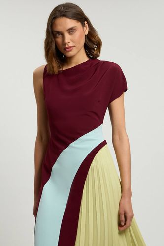 Robe Midi Plissée À Col Montant Et Blocs De Couleur En Tissu Souple Ajusté | Taille 18 - KarenMillen - Modalova