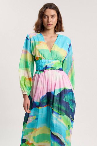 Robe Maxi Tissée En Coton Soie À Imprimé Paysage Et Manches Ballon | Taille 16 - KarenMillen - Modalova
