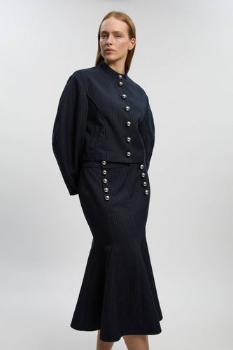 Jupe Midi Évasée À Rayures Diplomatiques Ajustée | Taille 16 - KarenMillen - Modalova