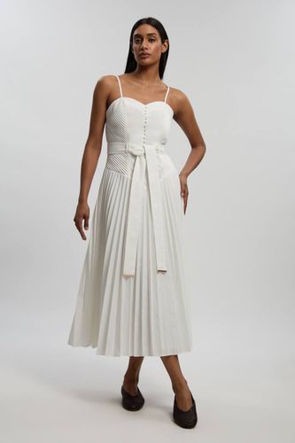 Robe Midi Tissée À Bretelles Avec Taille Basse Et Surpiqûres En Coton | Taille 14 - KarenMillen - Modalova