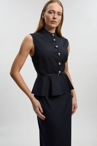 Robe Midi Cintrée À Fines Rayures Avec Basque Et Ceinture Petite | Taille 12 - KarenMillen - Modalova