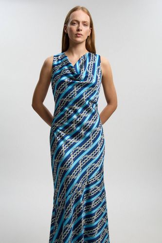 Robe À Col Bénitier En Satin Martelé Imprimé Chaîne | Taille 16 - KarenMillen - Modalova