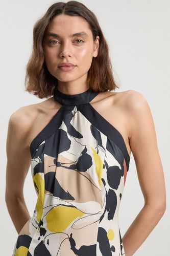 Robe Maxi À Col Licou En Viscose Lin Tissé Imprimé Abstrait Petite | Taille 12 - KarenMillen - Modalova