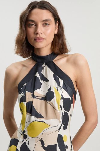 Robe Maxi Col Licou À Imprimé Abstrait En Lin Viscose Tissé | Taille 16 - KarenMillen - Modalova