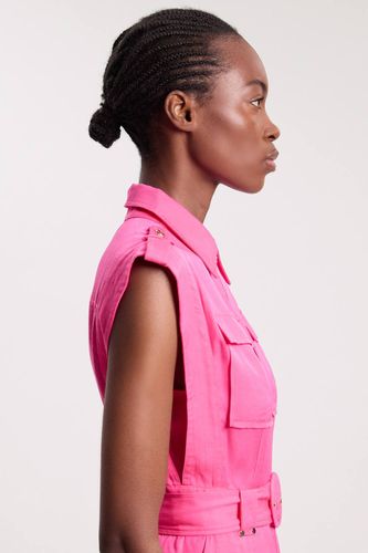 Robe Midi Tissée En Viscose Lin Premium Avec Ceinture Et Détails De Quincaillerie Dorée | Taille 14 - KarenMillen - Modalova