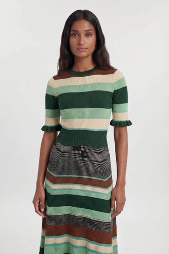 Robe Midi En Maille Jacquard À Rayures Avec Manches Courtes Pour Petite | Taille Medium - KarenMillen - Modalova