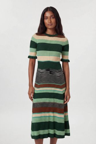 Robe Midi À Manches Courtes En Maille Jacquard À Rayures | Taille Medium - KarenMillen - Modalova