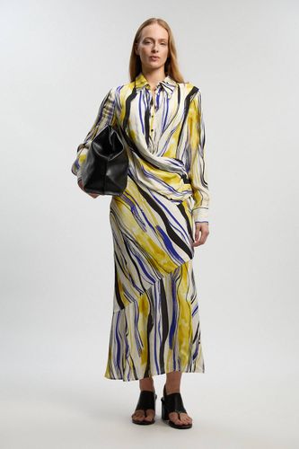 Robe Chemise Maxi En Sergé Tissé À Imprimé Coups De Pinceau | Taille 14 - KarenMillen - Modalova