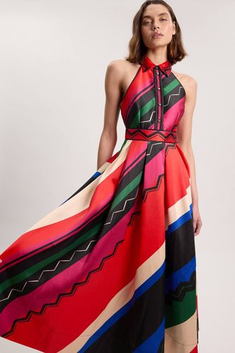 Robe Maxi Tissée En Sergé À Imprimé Abstrait Avec Col Contrastant | Taille 16 - KarenMillen - Modalova