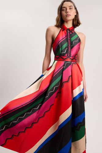 Robe Maxi Tissée À Imprimé Abstrait Petite Avec Col Contrasté En Sergé | Taille 6 - KarenMillen - Modalova